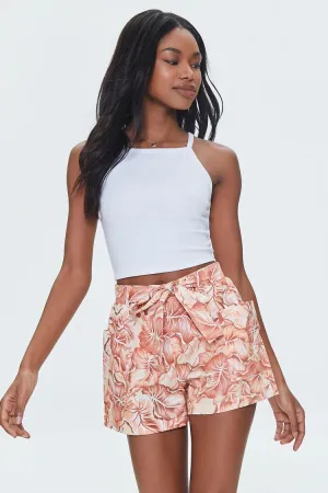 Forever 21 Damen Tropisches Blattmuster Gürtel-Shorts Pfirsich/Mehrfarbig Forever 21