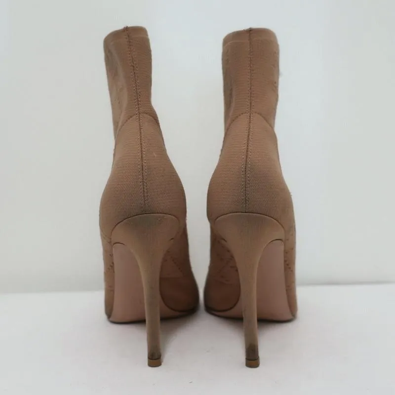 Gianvito Rossi Stretch-Knit-Stiefelette Beige Größe 38 Offene Zehen High Heel Knöchelstiefel