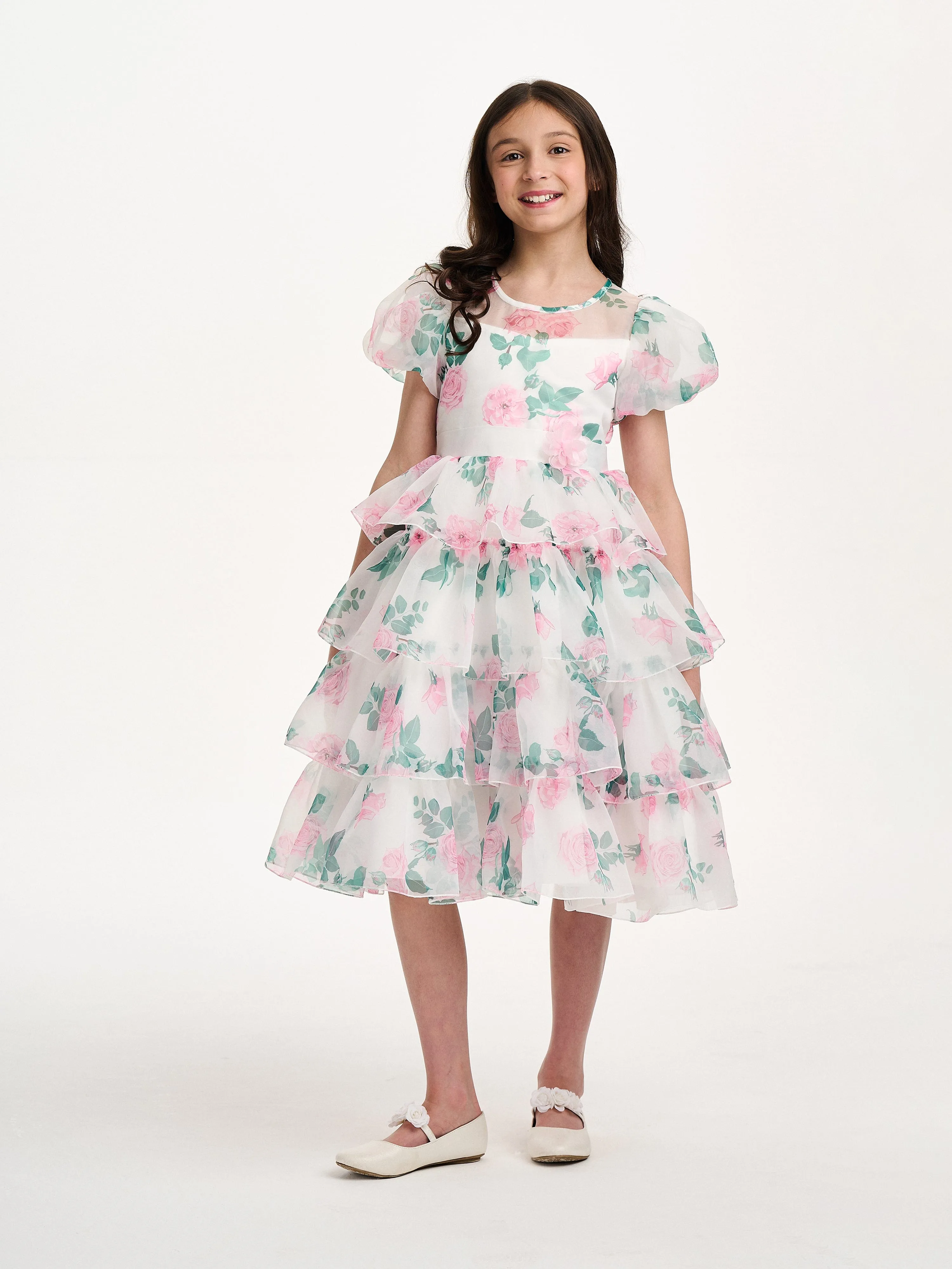 Mädchen Pfingstrosen Prinzessin Kleid in Weiß
