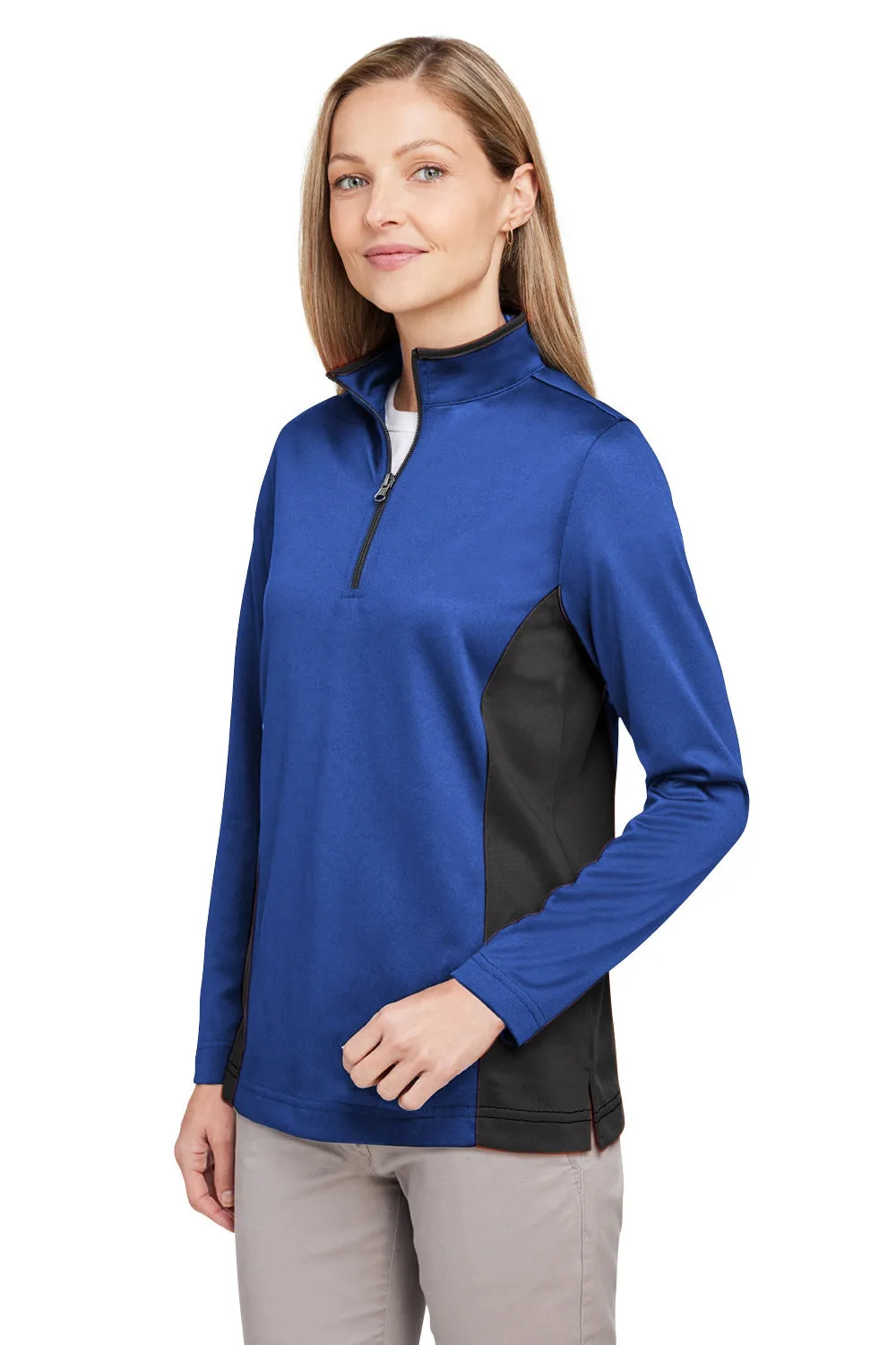 Harriton Damen Flash Performance Feuchtigkeitstransportierendes Colorblock 1/4-Zip Sweatshirt - Echt Royalblau/Schwarz