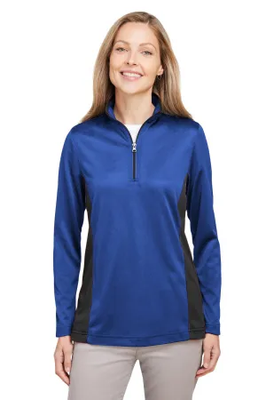 Harriton Damen Flash Performance Feuchtigkeitstransportierendes Colorblock 1/4-Zip Sweatshirt - Echt Royalblau/Schwarz
