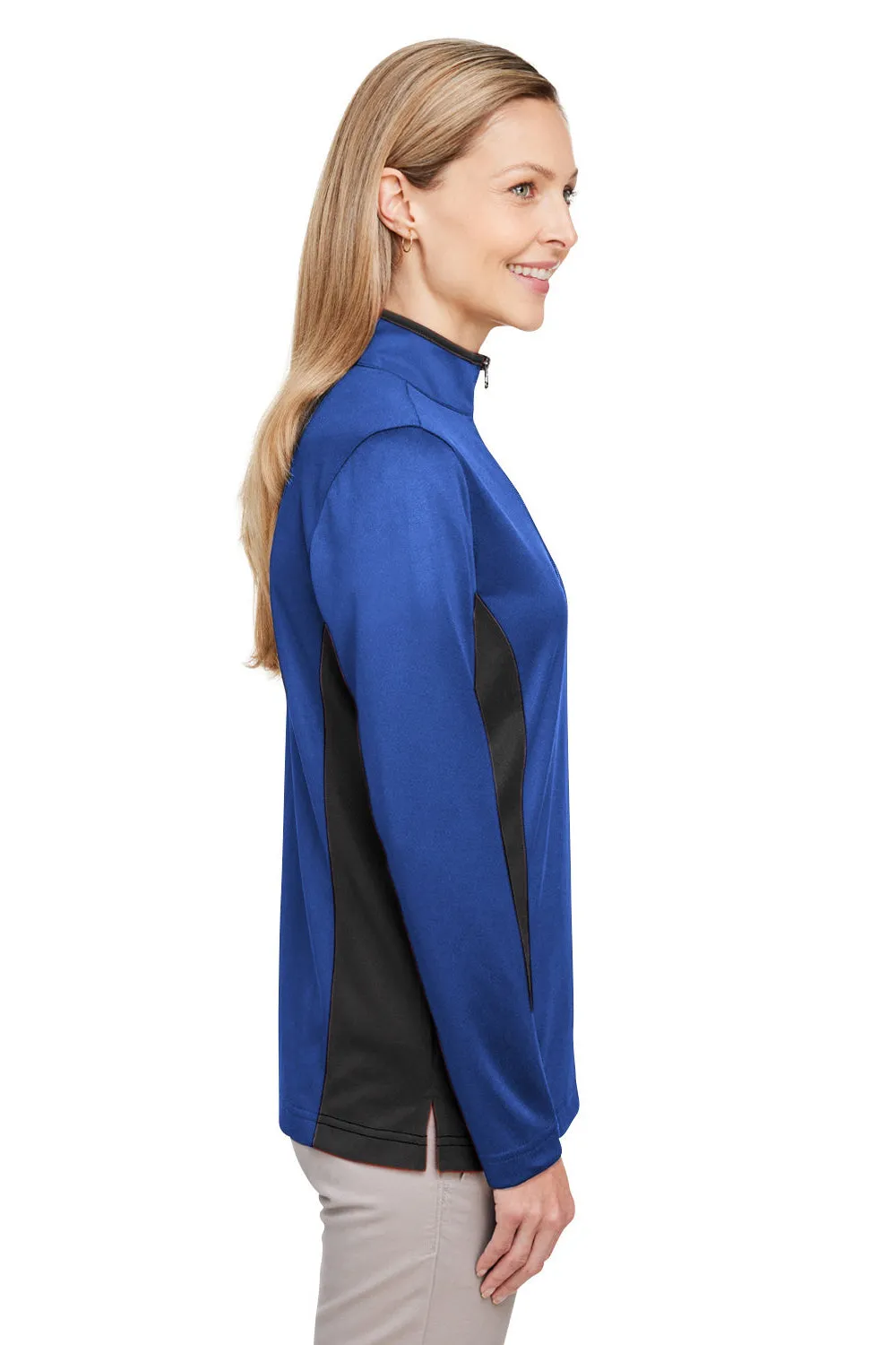 Harriton Damen Flash Performance Feuchtigkeitstransportierendes Colorblock 1/4-Zip Sweatshirt - Echt Royalblau/Schwarz