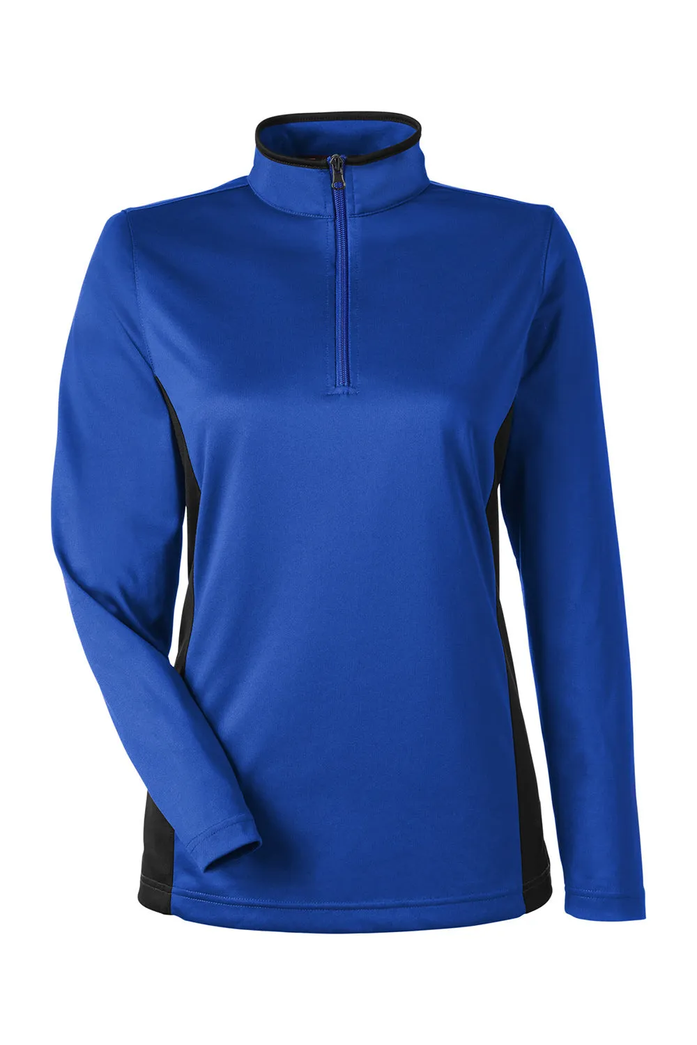 Harriton Damen Flash Performance Feuchtigkeitstransportierendes Colorblock 1/4-Zip Sweatshirt - Echt Royalblau/Schwarz
