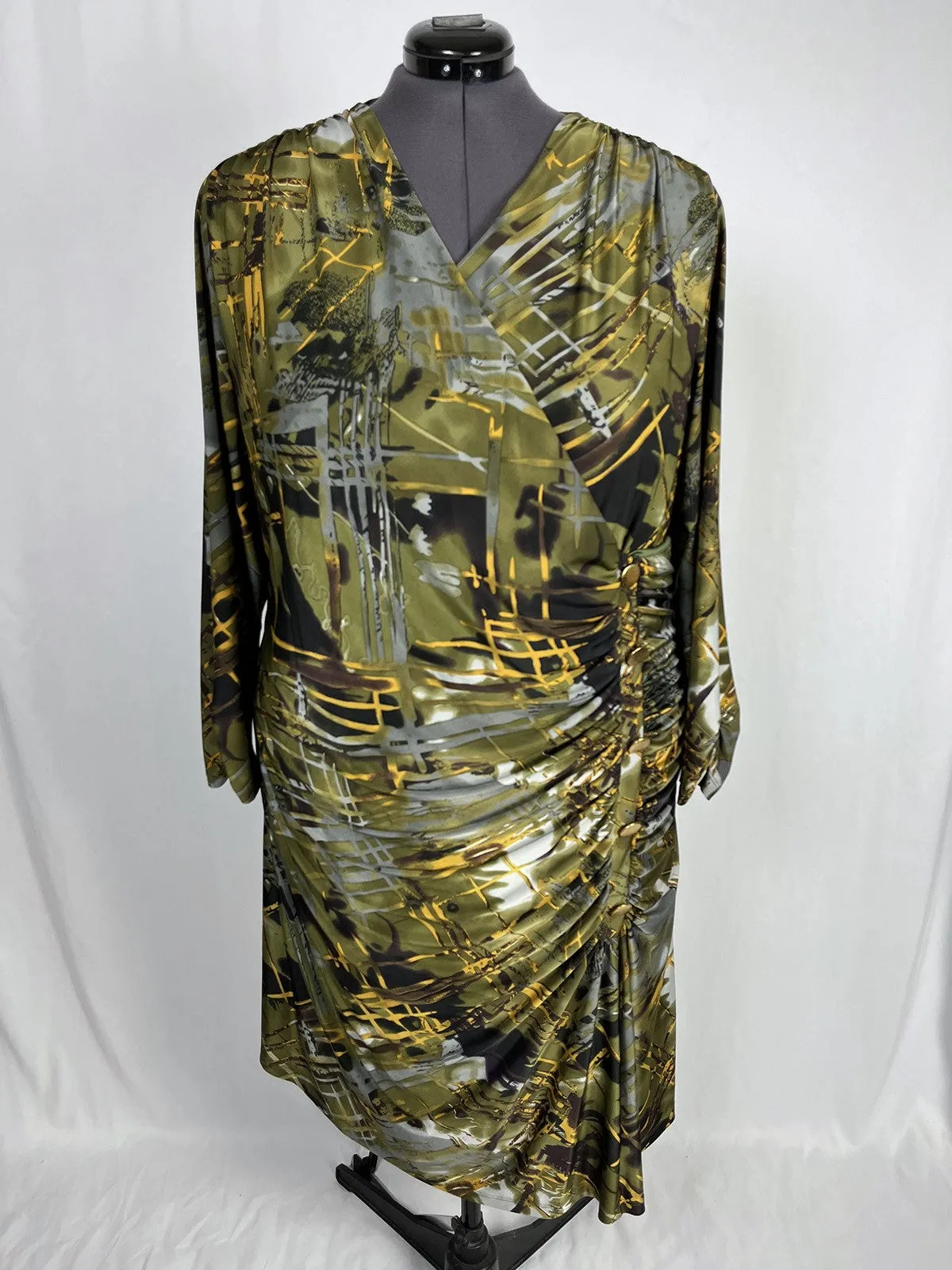 Igigi Größe 22W Oliv & Senf Kreuzmuster Kleid