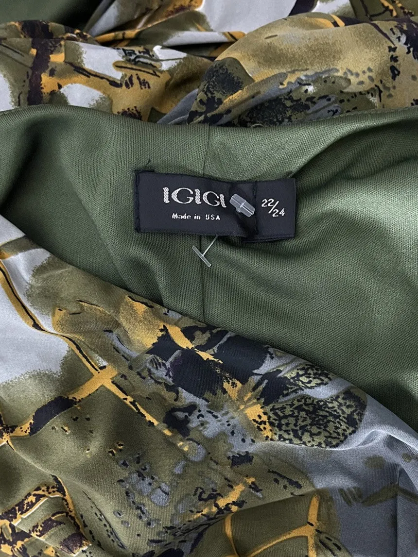 Igigi Größe 22W Oliv & Senf Kreuzmuster Kleid