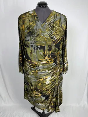 Igigi Größe 22W Oliv & Senf Kreuzmuster Kleid
