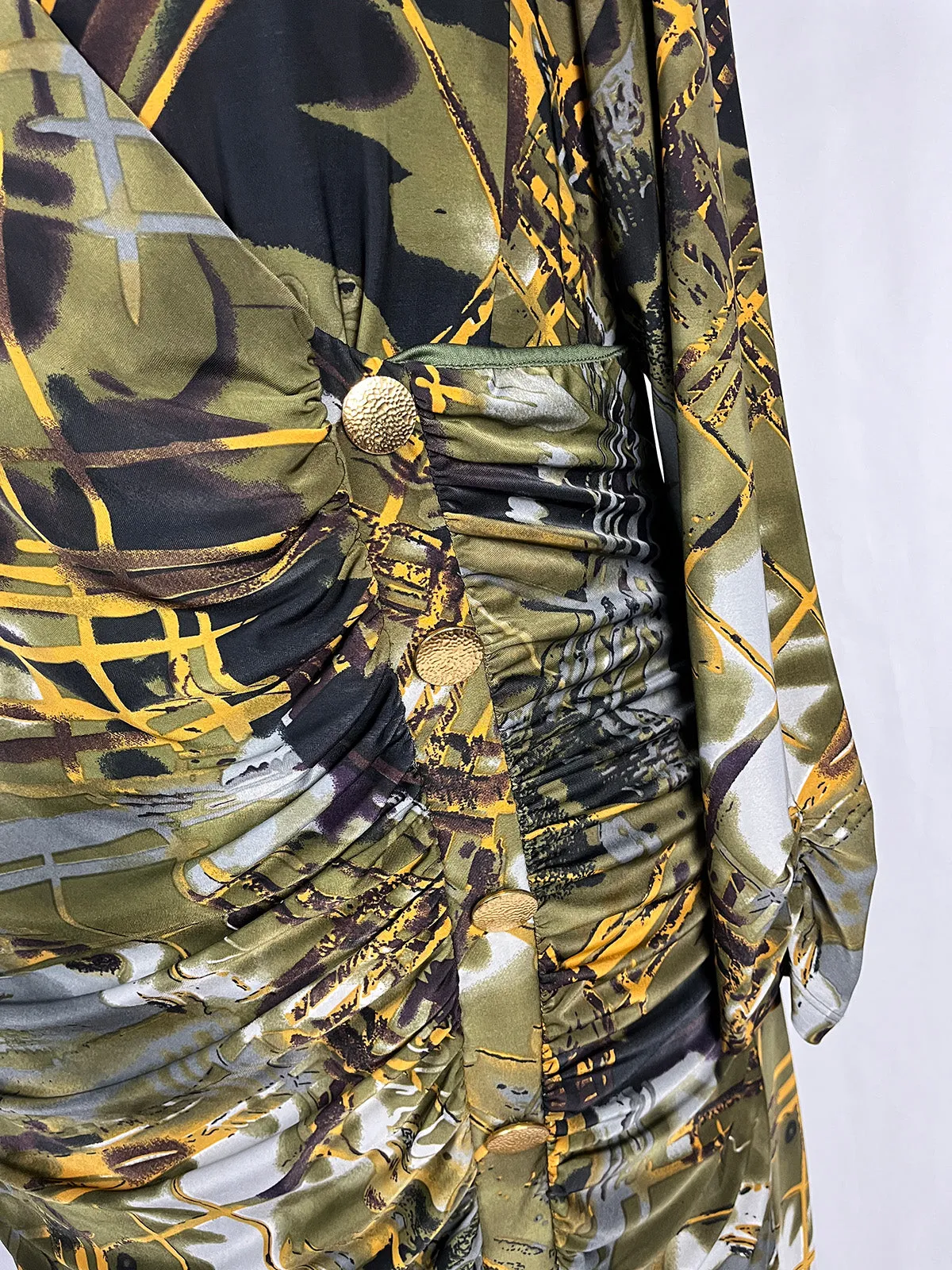 Igigi Größe 22W Oliv & Senf Kreuzmuster Kleid