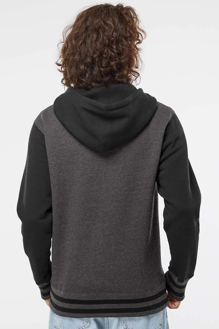 Independent Trading Company Herren Varsity Full-Zip Kapuzenpullover mit Taschen - Heather Charcoal Grau/Schwarz