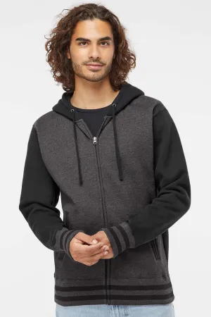 Independent Trading Company Herren Varsity Full-Zip Kapuzenpullover mit Taschen - Heather Charcoal Grau/Schwarz