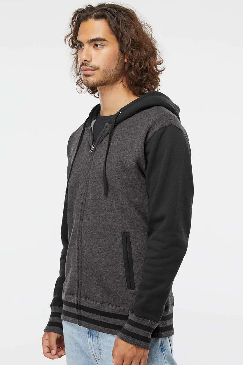 Independent Trading Company Herren Varsity Full-Zip Kapuzenpullover mit Taschen - Heather Charcoal Grau/Schwarz