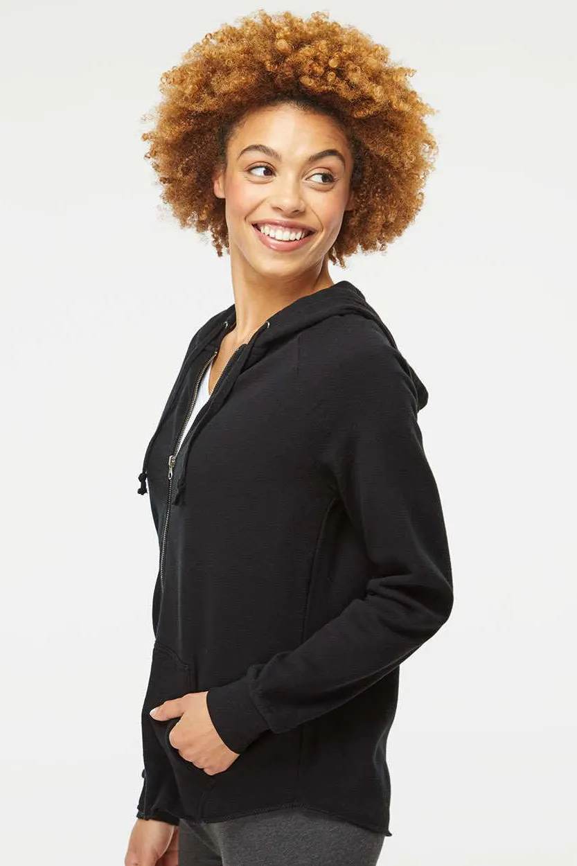 Independent Trading Company Damen California Wave Wash Kapuzenpullover mit Reißverschluss und Taschen - Schwarz