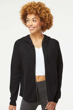 Independent Trading Company Damen California Wave Wash Kapuzenpullover mit Reißverschluss und Taschen - Schwarz