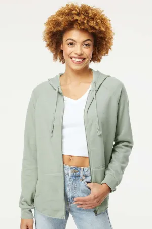 Independent Trading Company Damen California Wave Wash Kapuzenpullover mit Reißverschluss und Taschen - Salbeigrün
