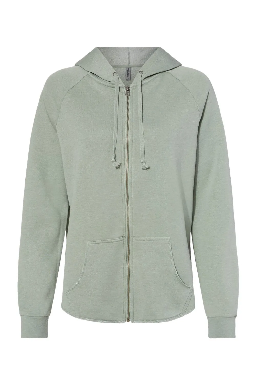 Independent Trading Company Damen California Wave Wash Kapuzenpullover mit Reißverschluss und Taschen - Salbeigrün