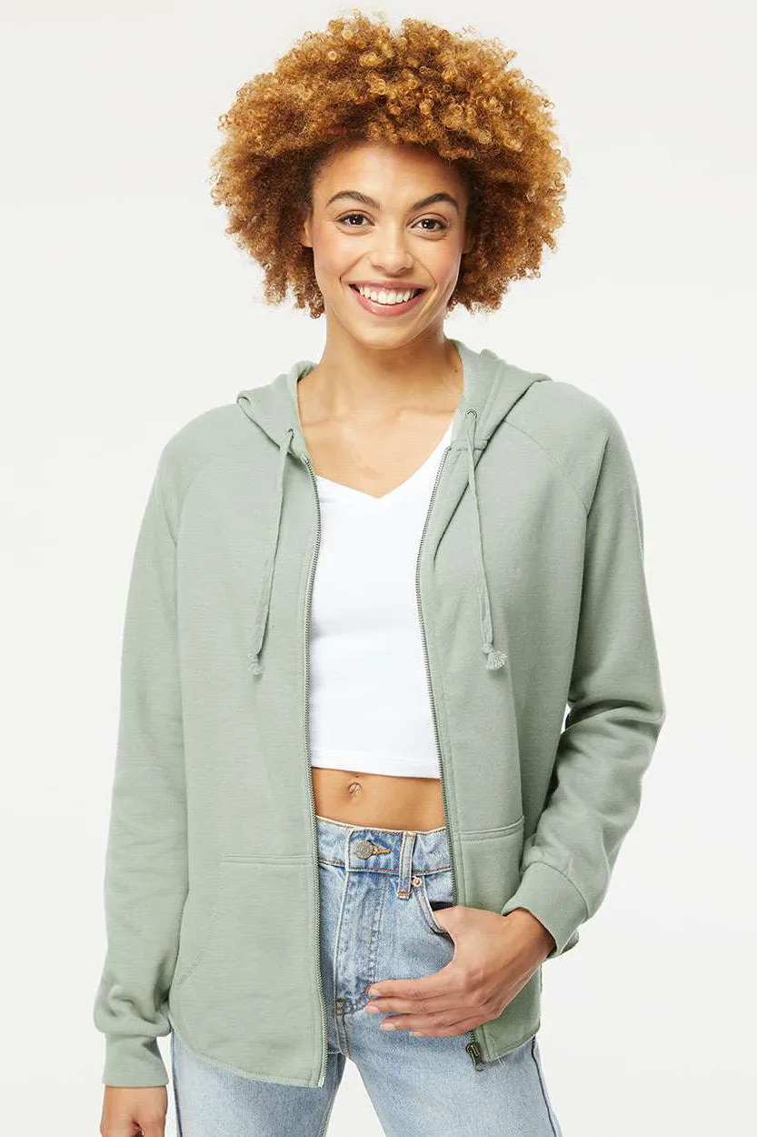 Independent Trading Company Damen California Wave Wash Kapuzenpullover mit Reißverschluss und Taschen - Salbeigrün