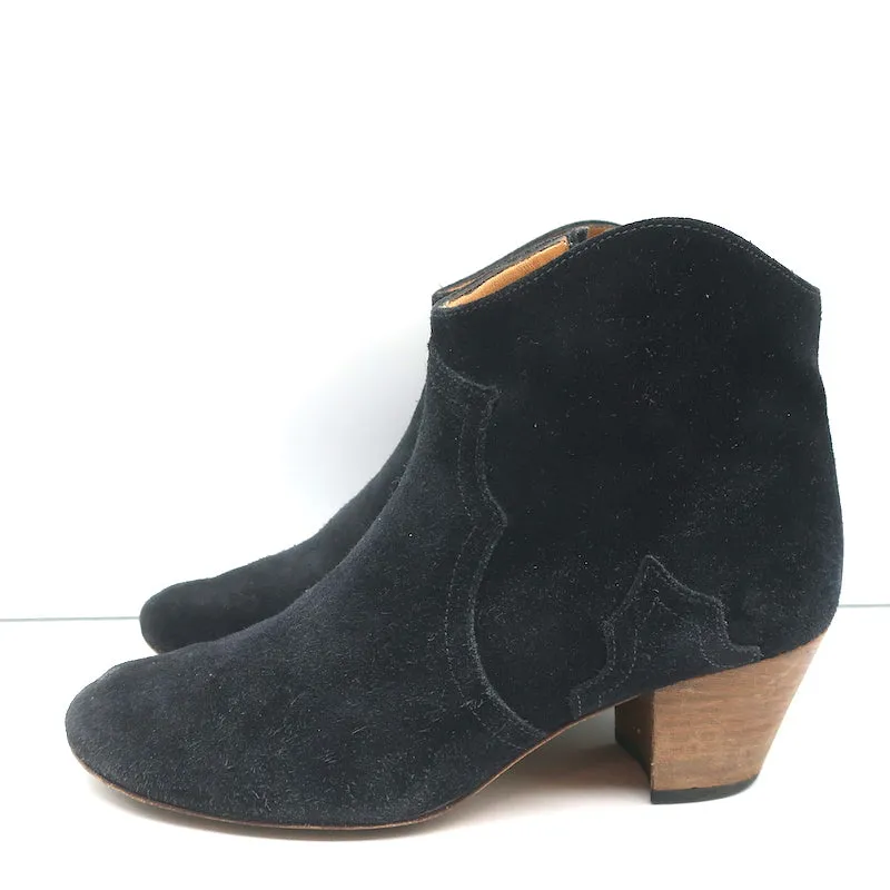 Isabel Marant Dicker Knöchelstiefel Schwarz Wildleder Größe 38 Western Booties