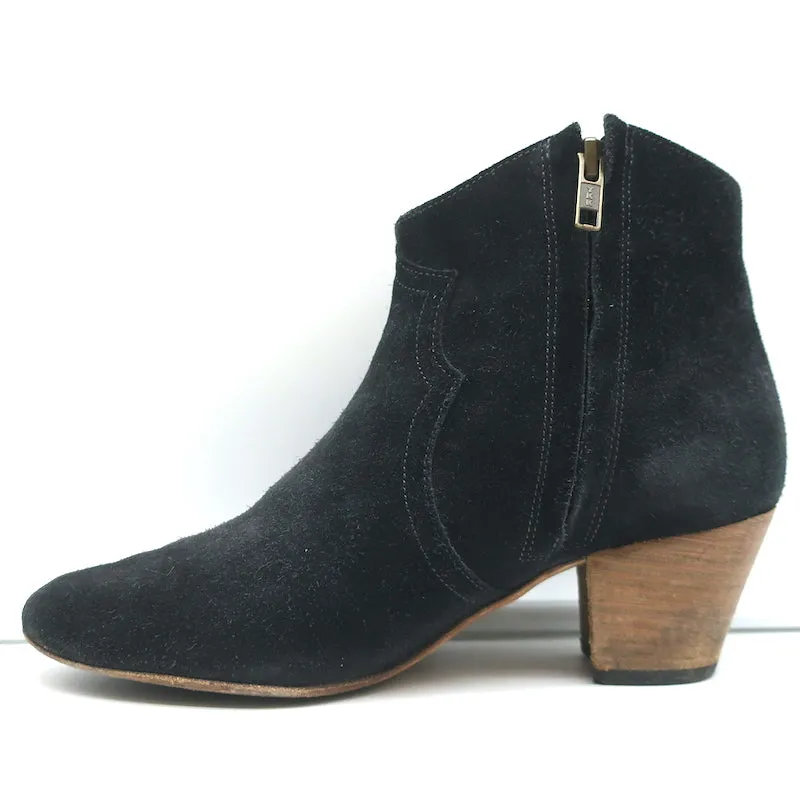 Isabel Marant Dicker Knöchelstiefel Schwarz Wildleder Größe 38 Western Booties