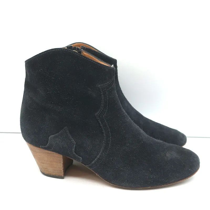 Isabel Marant Dicker Knöchelstiefel Schwarz Wildleder Größe 38 Western Booties