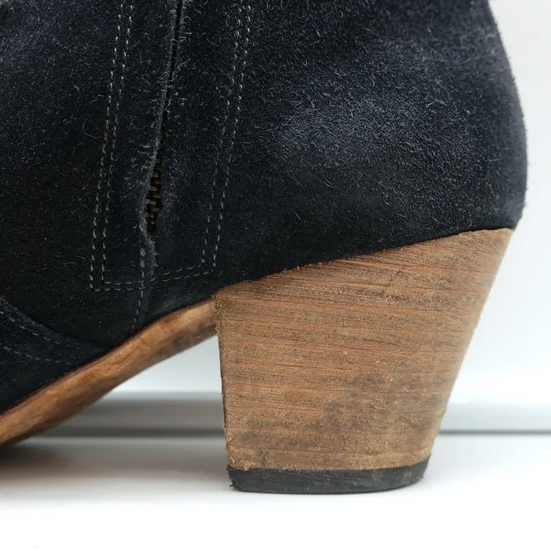 Isabel Marant Dicker Knöchelstiefel Schwarz Wildleder Größe 38 Western Booties