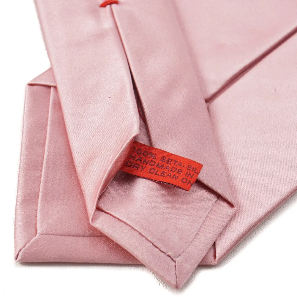 Isaia Solide Pink Satin Seidenkrawatte Kleidung_Isaia
