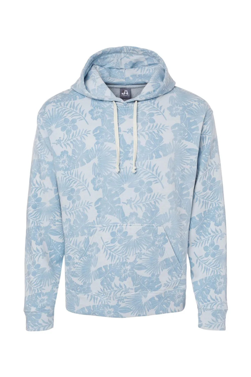 J America Herren Fleece Kapuzenpullover Hoodie mit Kangaroo-Tasche - Chambray Blau Aloha