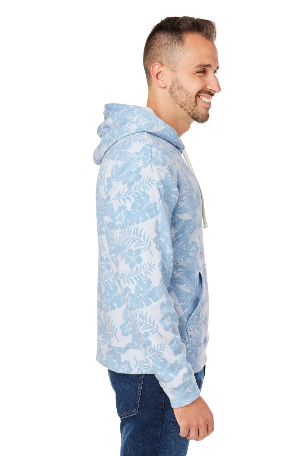 J America Herren Fleece Kapuzenpullover Hoodie mit Kangaroo-Tasche - Chambray Blau Aloha