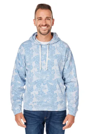 J America Herren Fleece Kapuzenpullover Hoodie mit Kangaroo-Tasche - Chambray Blau Aloha