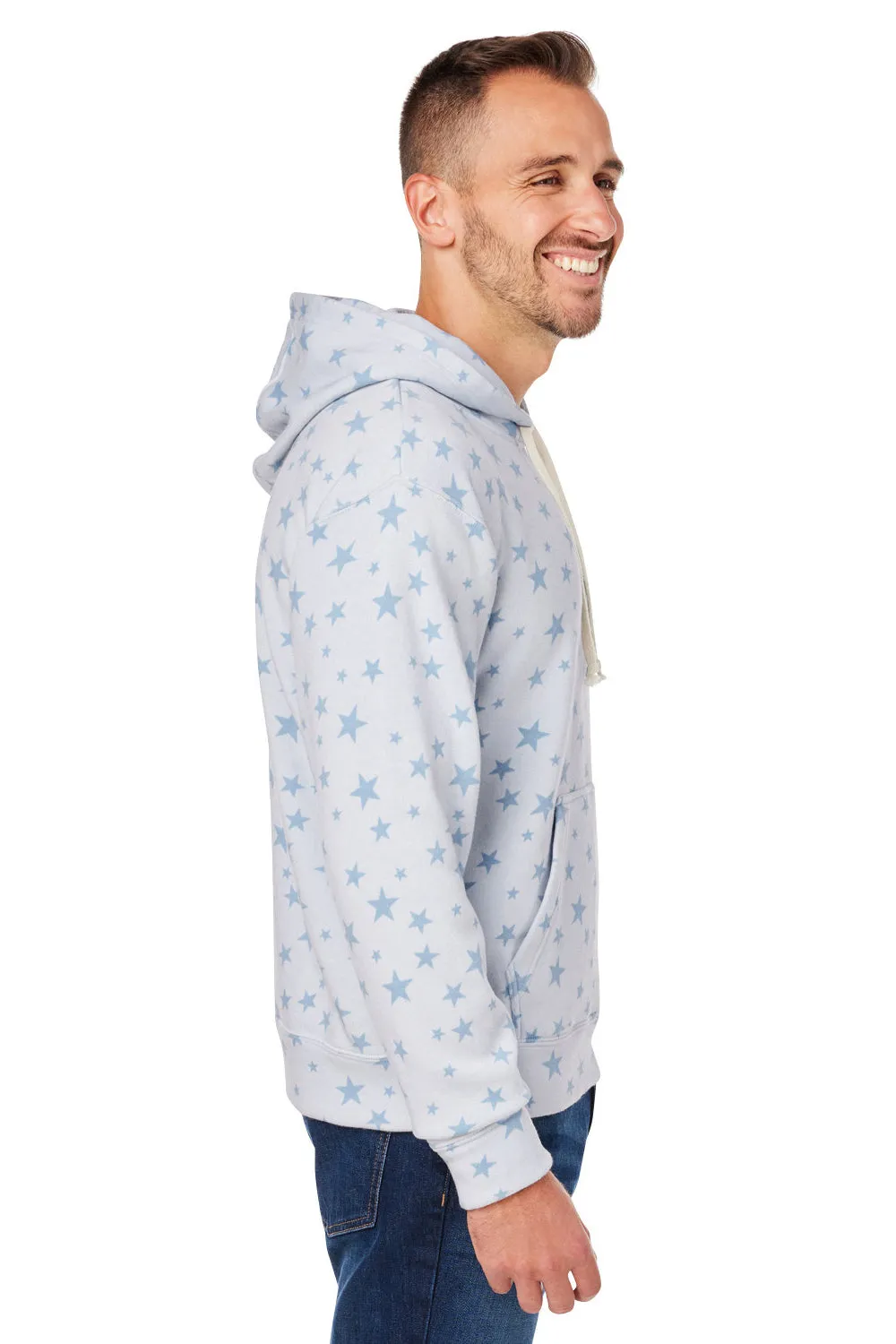 J America Herren Fleece Kapuzenpullover mit Kangaroo-Tasche - Chambray Blau Sterne