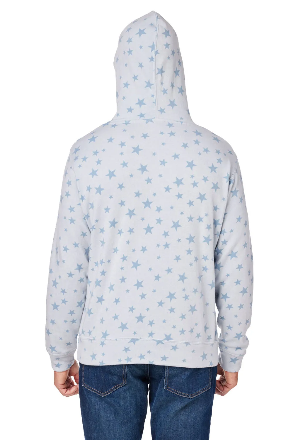 J America Herren Fleece Kapuzenpullover mit Kangaroo-Tasche - Chambray Blau Sterne