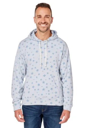 J America Herren Fleece Kapuzenpullover mit Kangaroo-Tasche - Chambray Blau Sterne
