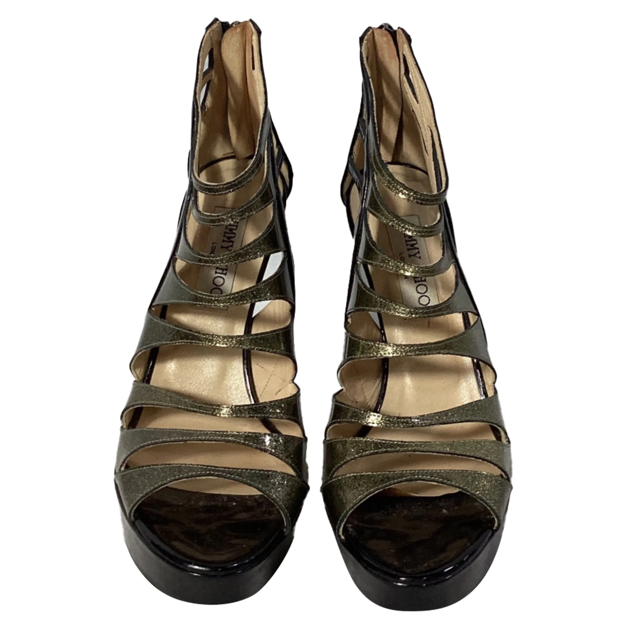 Jimmy Choo Costa Plateau-Sandalen in schwarzem Lackleder_Jimmy-Choo