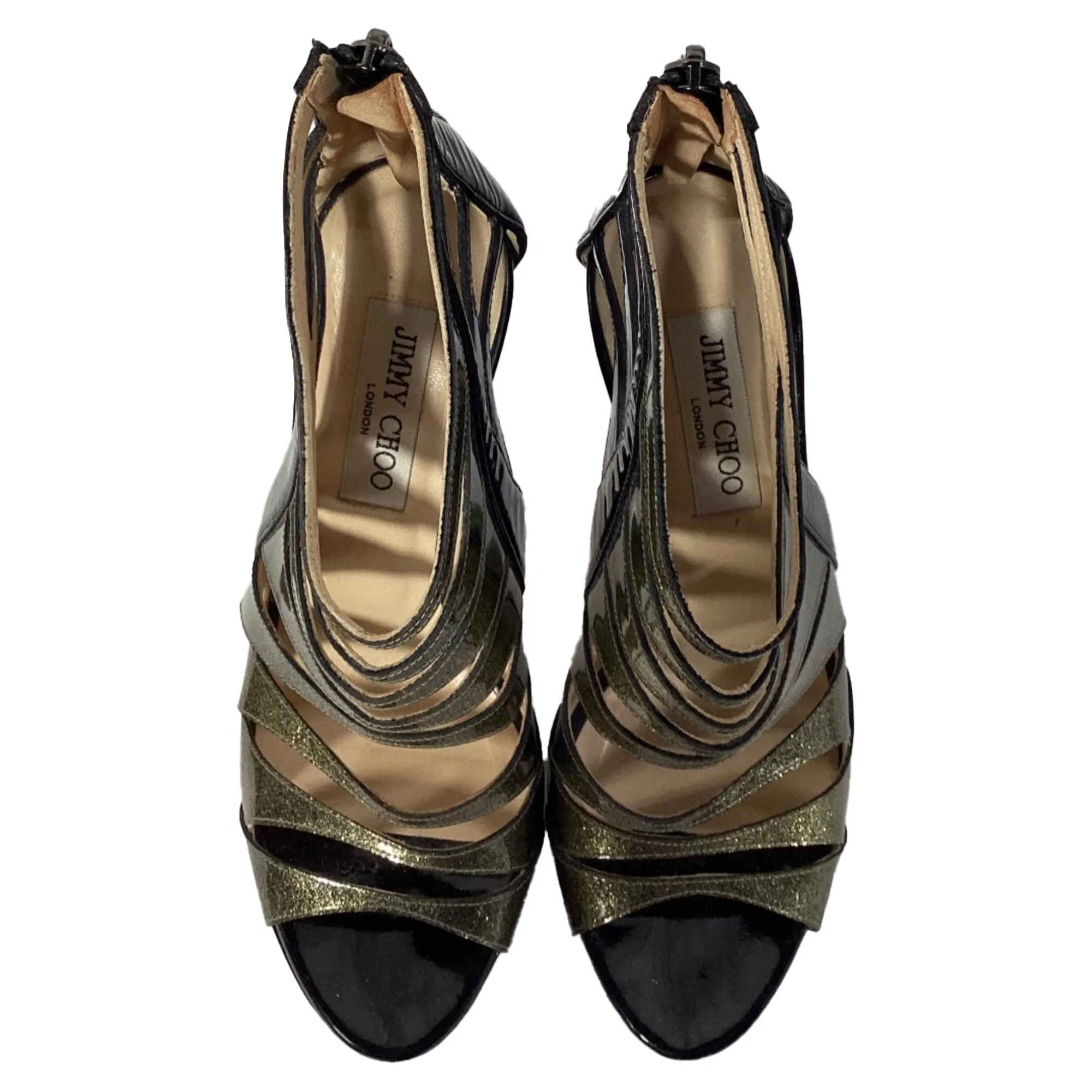 Jimmy Choo Costa Plateau-Sandalen in schwarzem Lackleder_Jimmy-Choo