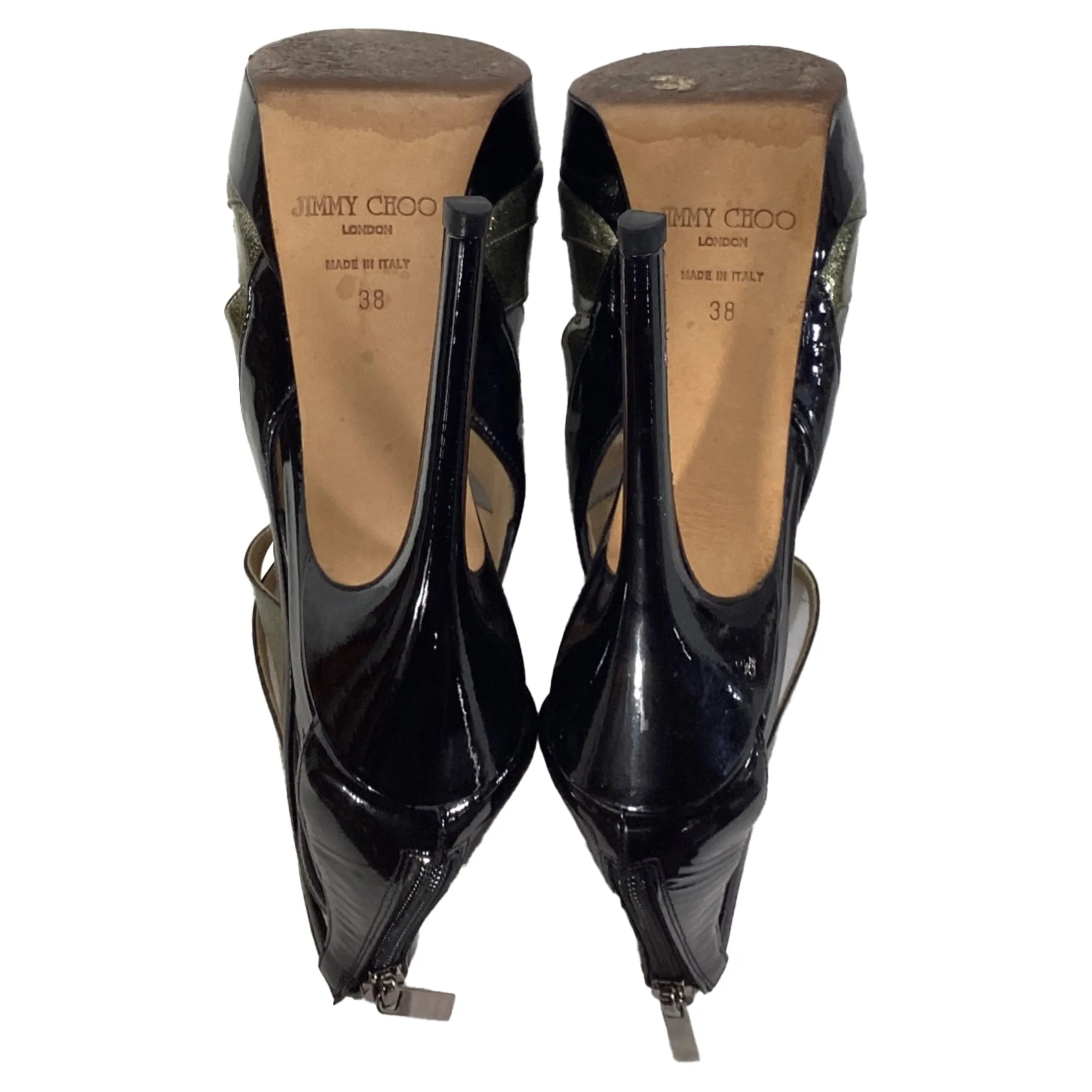Jimmy Choo Costa Plateau-Sandalen in schwarzem Lackleder_Jimmy-Choo