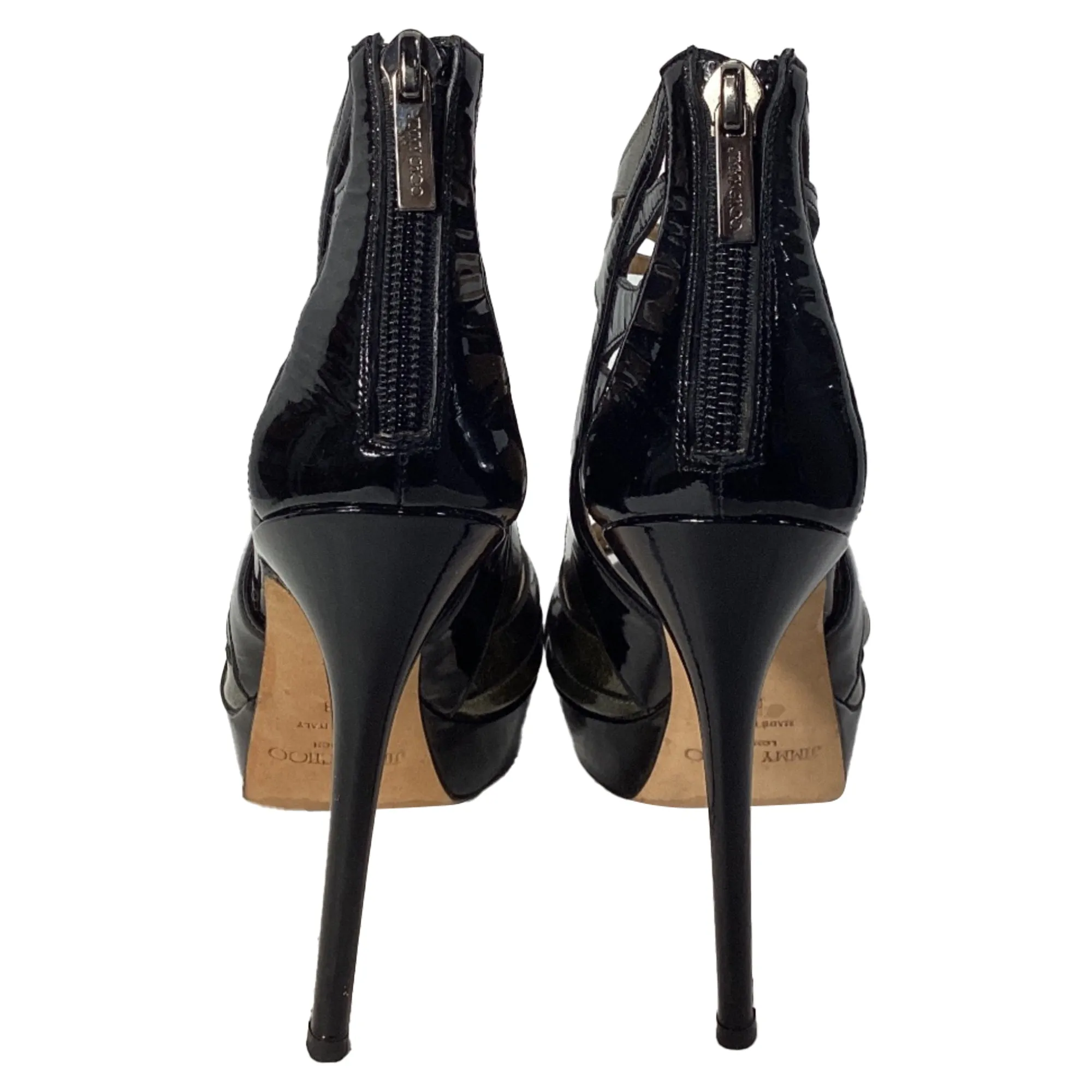 Jimmy Choo Costa Plateau-Sandalen in schwarzem Lackleder_Jimmy-Choo