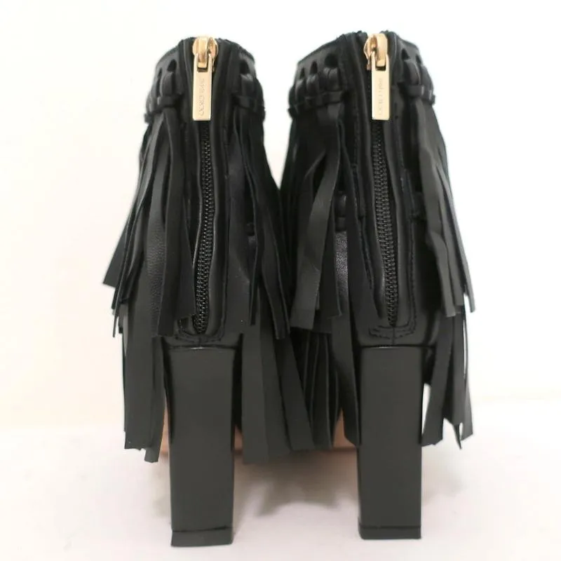 Jimmy Choo Fransen Stiefeletten Mala Schwarz Leder Größe 35 High Heel Knöchelstiefel