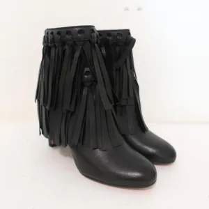 Jimmy Choo Fransen Stiefeletten Mala Schwarz Leder Größe 35 High Heel Knöchelstiefel