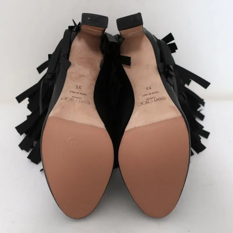 Jimmy Choo Fransen Stiefeletten Mala Schwarz Leder Größe 35 High Heel Knöchelstiefel