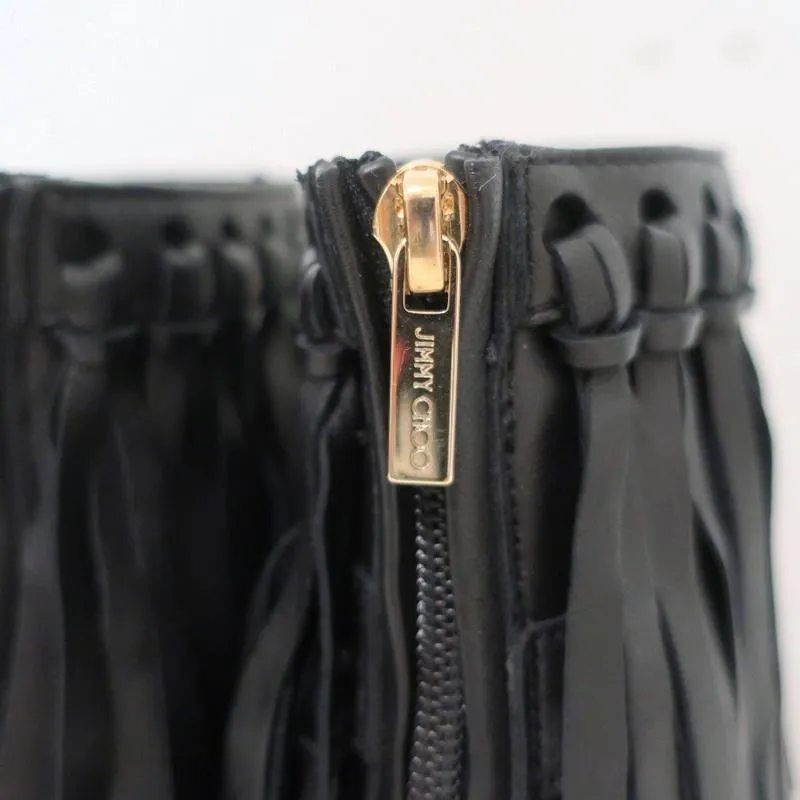 Jimmy Choo Fransen Stiefeletten Mala Schwarz Leder Größe 35 High Heel Knöchelstiefel