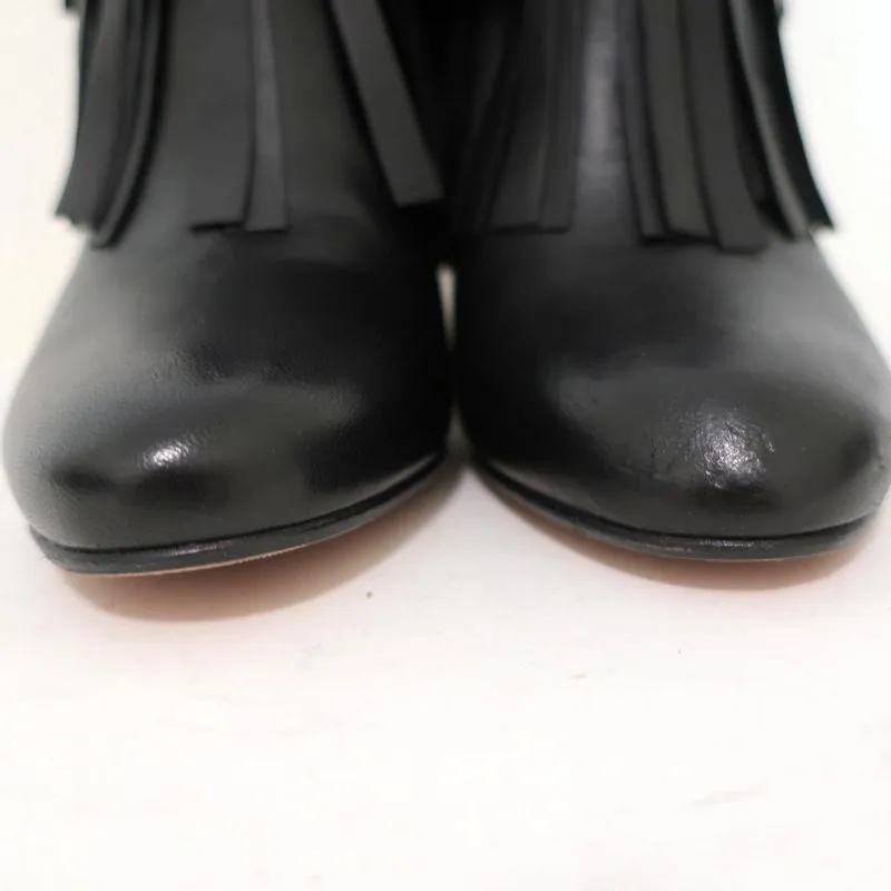 Jimmy Choo Fransen Stiefeletten Mala Schwarz Leder Größe 35 High Heel Knöchelstiefel