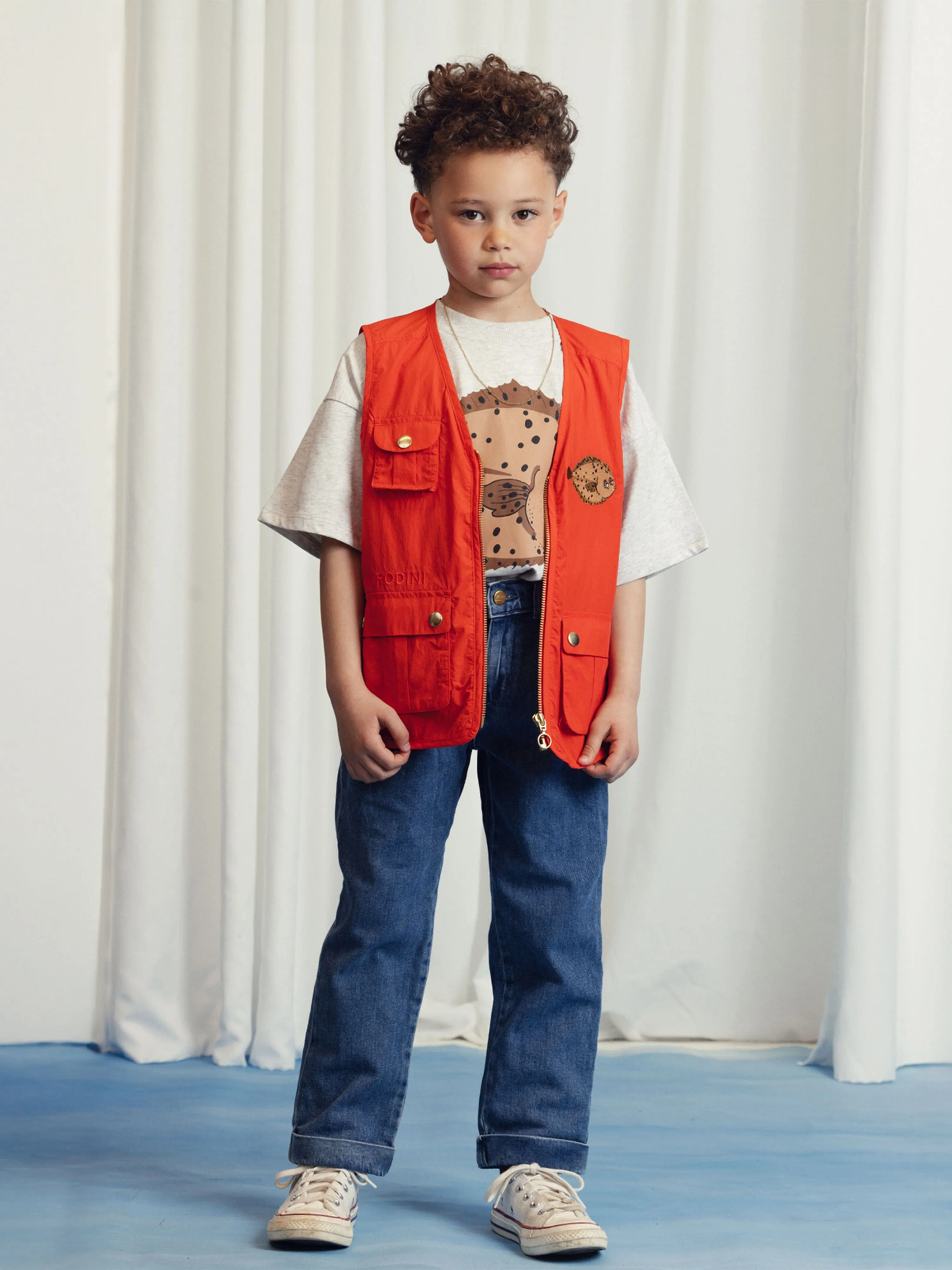 Kinder Flundra Bestickte Utility-Weste in Orange