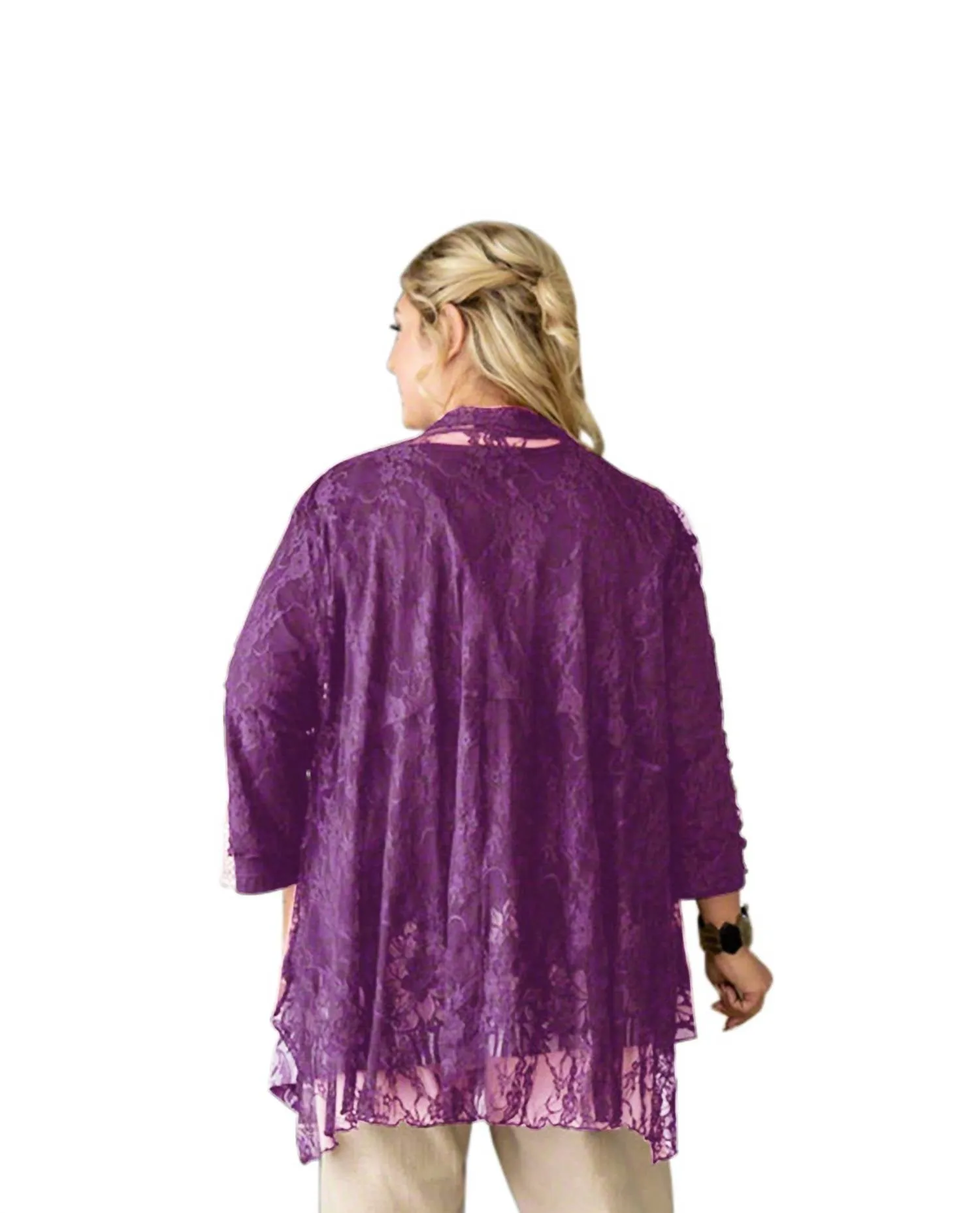 London Lace Langarmjacke - Plus Size in Spitzenstoff in Lila