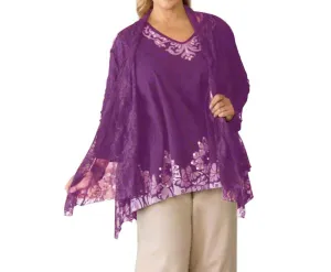 London Lace Langarmjacke - Plus Size in Spitzenstoff in Lila