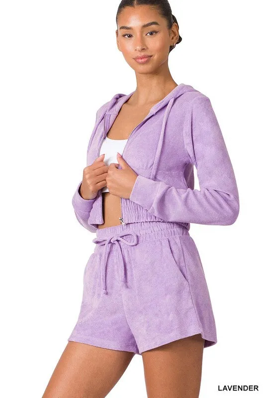 LOOP TERRY ZIP-UP CROPPED HOODIE & SHORTS SET