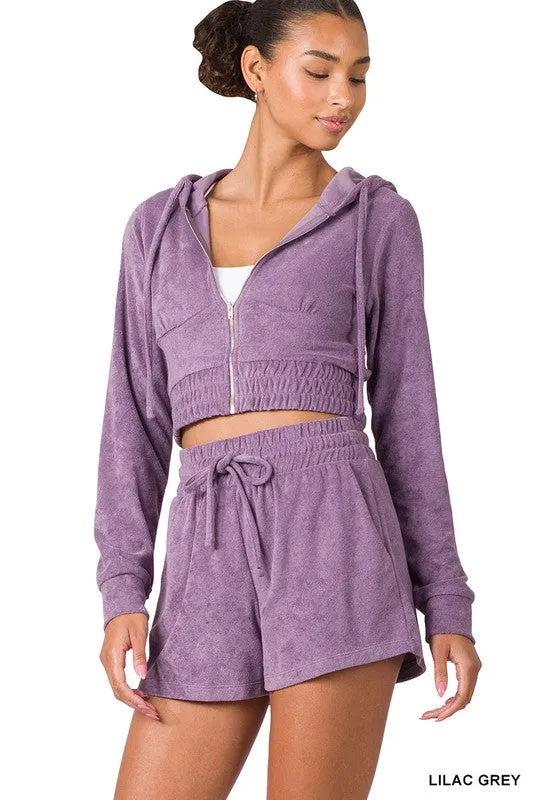 LOOP TERRY ZIP-UP CROPPED HOODIE & SHORTS SET