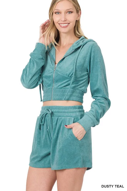 LOOP TERRY ZIP-UP CROPPED HOODIE & SHORTS SET
