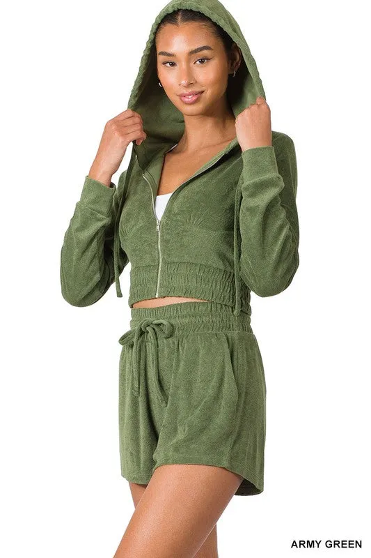 LOOP TERRY ZIP-UP CROPPED HOODIE & SHORTS SET