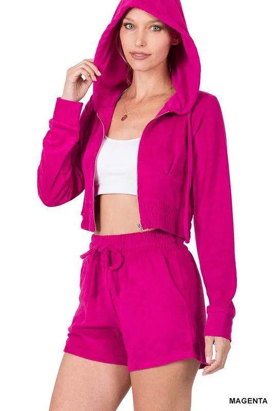 LOOP TERRY ZIP-UP CROPPED HOODIE & SHORTS SET
