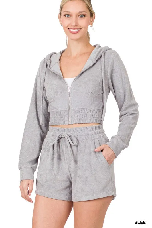 LOOP TERRY ZIP-UP CROPPED HOODIE & SHORTS SET