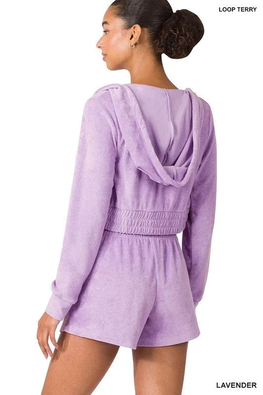 LOOP TERRY ZIP-UP CROPPED HOODIE & SHORTS SET