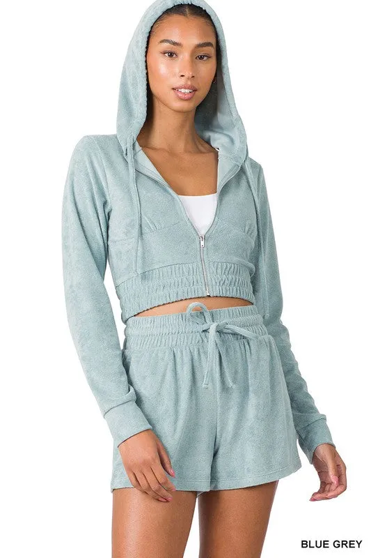 LOOP TERRY ZIP-UP CROPPED HOODIE & SHORTS SET